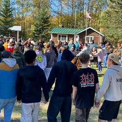 Students participating in a round dance